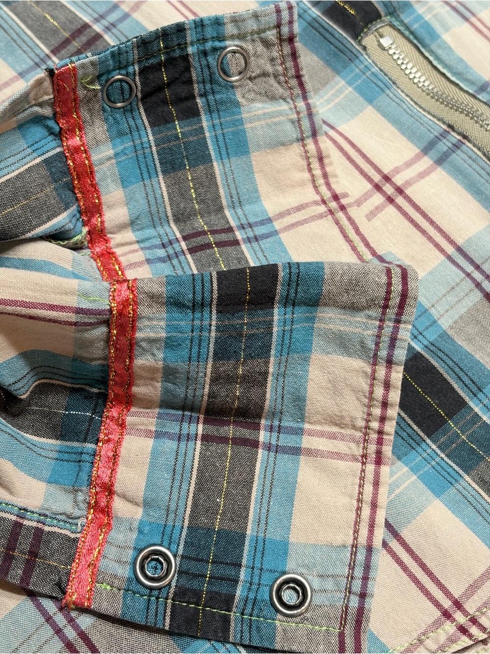 Embellished Plaid Snap-Front Western Shirt in Blue with Cream - Picture 12 of 14